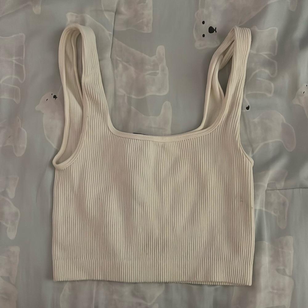 Cream Zara Ribbed Tank Top